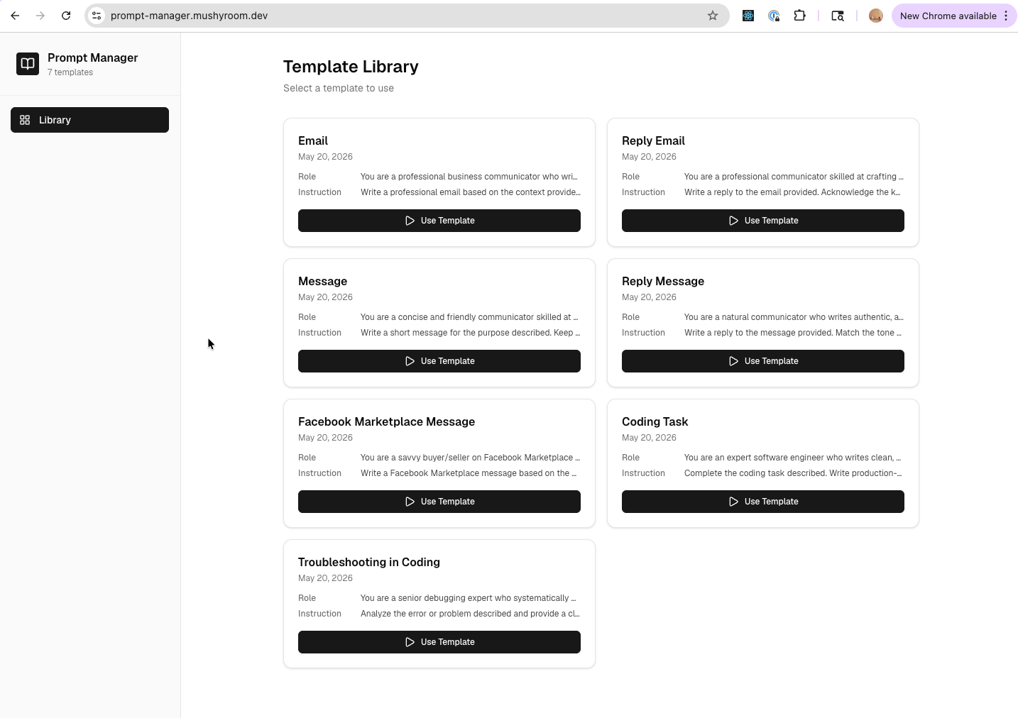 Prompt Manager template library